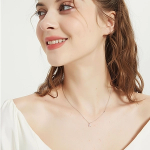 Minimalist S925 sterling silver necklace with letter A pendant and sparkling zircon