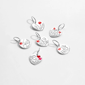 S925 sterling silver heart and round pendants with red enamel and Dear Mom engraving