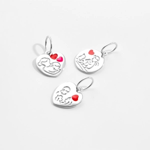 S925 sterling silver heart and round pendants with family family engraving and enamel