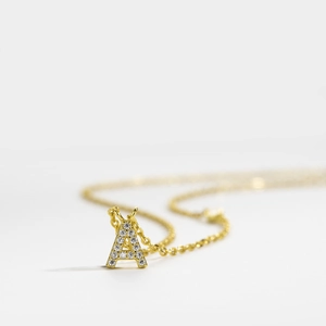 S925 sterling silver necklace featuring a sparkling crystal-encrusted letter A pendant