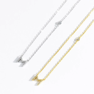 S925 sterling silver initial M necklace with cubic zirconia in gold and silver finishes