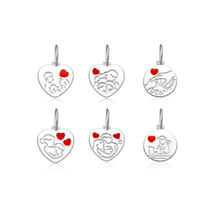 S925 sterling silver heart pendant set featuring Mom and baby motifs for DIY jewelry