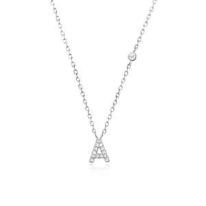 Elegant S925 sterling silver necklace with pave-set letter A pendant and small accent diamond