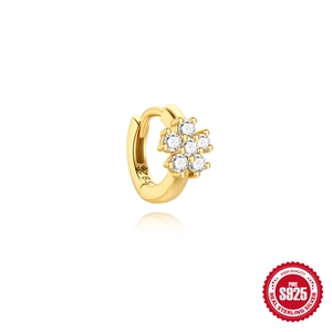 Minimalistischer S925 Silber Creolen Ohrring mit Blumenmotiv und Zirkonia Steinen