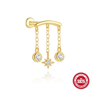 S925 sterling zilveren vergulde ster oorbellen met fonkelende zirkonia stenen