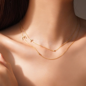 S925 silver double-layered gold necklace with sparkling zircon-studded letters M and A