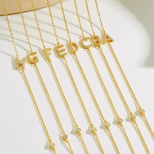 Elegant gold S925 silver necklaces with zircon-encrusted letters A to H on white background