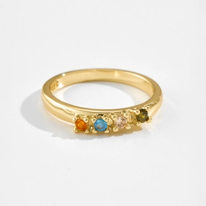 18K Gold Plated S925 Sterling Silver Ring With Colorful Round Zirconia Fashion Minimalist Jewelry Finger Ring For Women Gift
