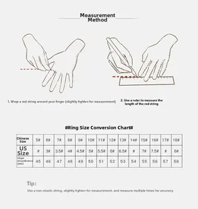 Guide for measuring ring size with circumference chart and step-by-step instructions