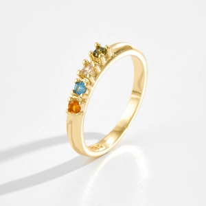 Minimalist gold plated 925 silver ring featuring four vertical colorful zircon stones