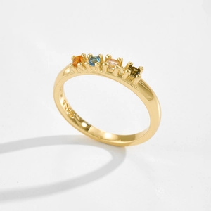 Fashionable gold S925 silver ring featuring five colorful zircon gemstones in row setting