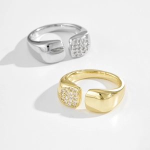 Vintage square zircon open rings in gold and silver finish with sparkling stones