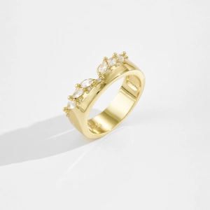Bague couronne élégante en argent sterling S925 plaqué or 18K avec zircons brillants