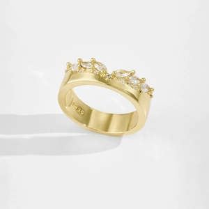 Bague irrégulière élégante en argent S925 plaqué or 18 carats avec zircons brillants