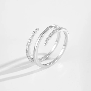 Minimalist silver triple layered wrap ring with zircon stones for women adjustable