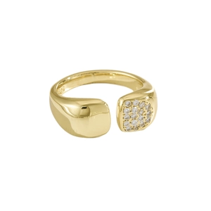 Retro square cubic zirconia open ring in gold finish with S925 silver engraving