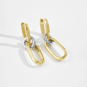 Minimalistische Ineinandergreifende Kettenohrringe Mit 925 Sterlingsilber Stift Gold Silber Zweifarbig Damen Schmuck