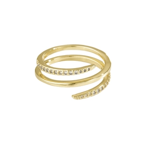 Three-layer spiral S925 silver gold-plated ring with zircon micro-pave setting