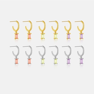 S925 Sterling Silver Rectangle Zirconia Dangle Earrings For Women Geometric Hoop Drop Earrings Gold Silver Plated Fashion Jewelry