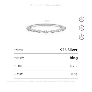 Macro detail of S925 sterling silver thin ring band featuring pave micro cubic zirconia