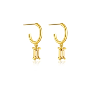 Elegant gold S925 sterling silver C-shaped hoop earrings with baguette cut gemstones