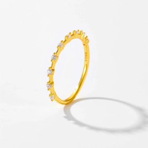 Minimalist S925 sterling silver ring in gold with sparkling round zircon accents