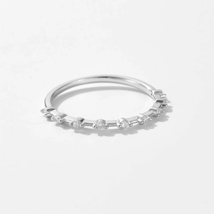 Minimalist S925 sterling silver slim ring with round pave cubic zirconia stones