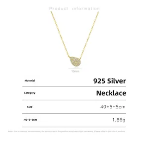 Specifications of S925 silver pear-shaped pendant necklace with 40+5+5cm chain details