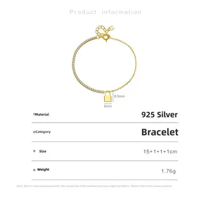 Detail van de S925 zilveren slotarmband met diamantketting, maat 15+3cm en gewicht 1,76g