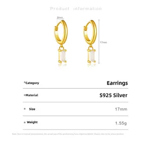 Detail showing S925 sterling silver earring dimensions with 8mm hoop and 17mm drop