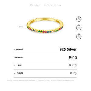Macro detail of S925 silver ring with multi-color cubic zirconia pave and gold plating