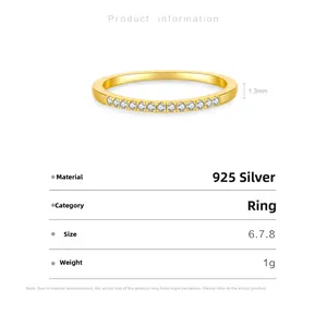 Detailed view of 1.3mm gold-plated S925 sterling silver band ring with dimensions and weight