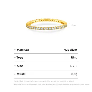 Specifications of S925 sterling silver eternity ring with dimensions and weight details