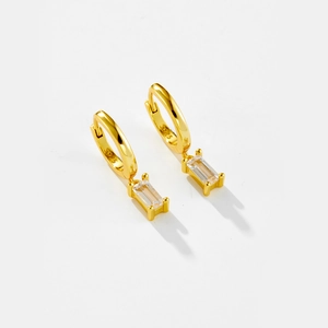 Detailed view of S925 sterling silver hoop earring with rectangular cubic zirconia