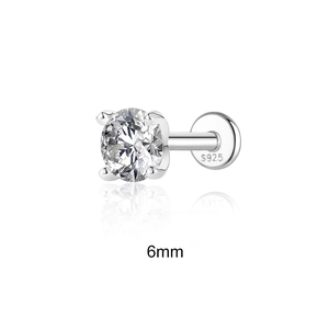 Detail shot of S925 sterling silver ear stud with 6mm moissanite stone and hallmark