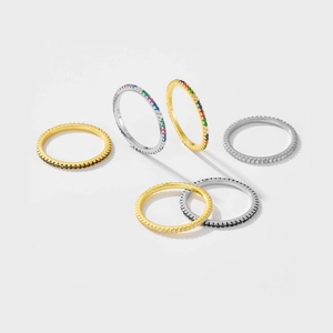 S925 sterling silver stacking rings with multi-color cubic zirconia stones in gold and silver
