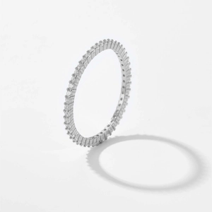 Close-up of eternity ring with pavé-set round cubic zirconia in sterling silver