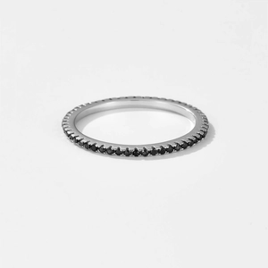 Elegant S925 sterling silver eternity ring with micro-paved black cubic zirconia stones