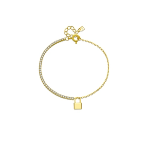 S925 sterling zilveren armband met slotje, zirkonia ketting en 18K gouden plating