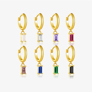 925 Sterling Silver Rectangular Zirconia Dangle Hoop Earrings French Minimalist Geometric Gemstone Earrings For Women Jewelry