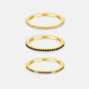 S925 Sterling Silver Minimalist Stacking Ring For Women 18K Gold Plated Cubic Zirconia Eternity Band Rainbow Black White Stone Jewelry