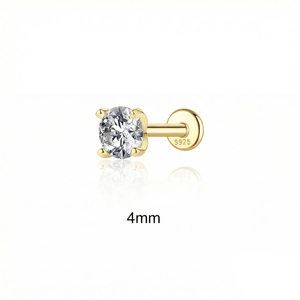 Classic gold S925 sterling silver moissanite stud with 4mm flat back screw post