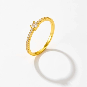 Minimalist gold S925 sterling silver ring with sparkling round zircon and pave setting