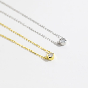 Minimalist S925 sterling silver round stone necklaces in gold and silver finishes