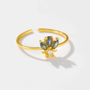 Bague en argent sterling 925 doré avec pierres précieuses colorées et taille ajustable