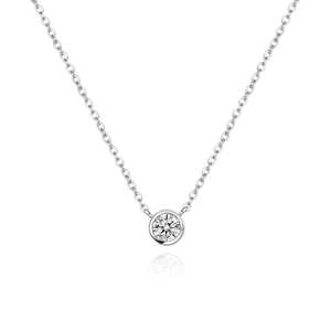 Minimalist S925 sterling silver necklace featuring a round bezel-set white gemstone pendant