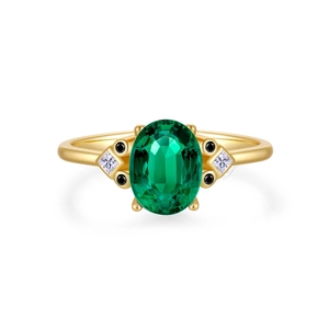 Bague luxueuse en argent S925 avec pierre verte ovale et détails en cristal