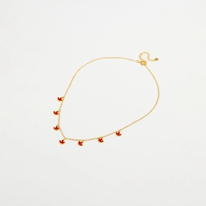 Elegant gold-plated S925 silver necklace with seven red maple leaf pendants for women