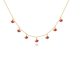 925 Sterling Silver Red Maple Leaf Necklace For Women 18K Gold Plated Enamel Autumn Leaf Pendant Fine Jewelry For Daily Wear