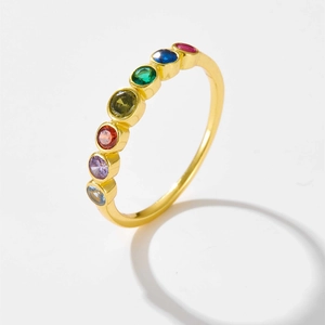 Anillo de Plata de Ley 925 Con Zirconia Arcoíris para Mujer Chapado en Oro de 18K Minimalista Con Incrustaciones de CZ